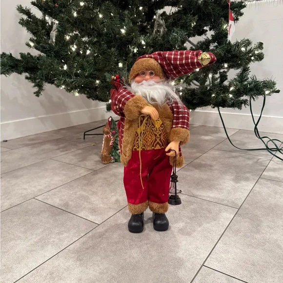 Red Plaid Santa Claus 16 Inch With Lantern Christmas Decor Figurine - Picture 3 of 5